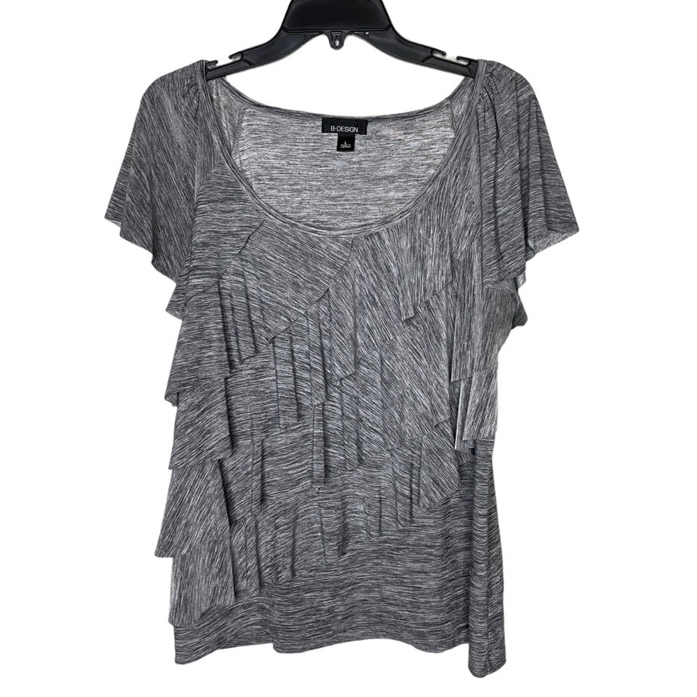 B-Design Gray Layered Ruffle Top